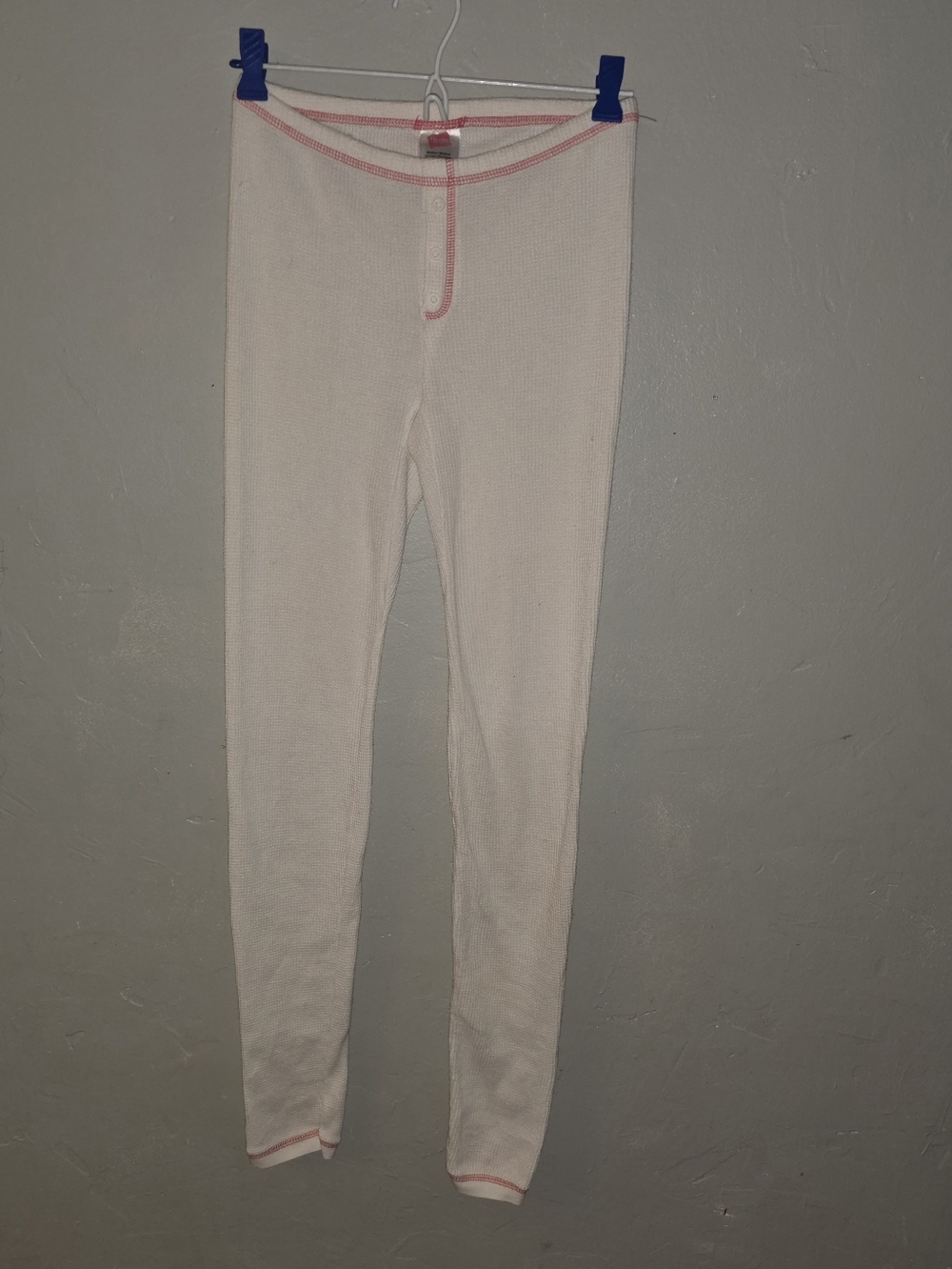 Vintage Hanes 1990s 2000s Y2k Pink Stitching White Thermal Pants View 4